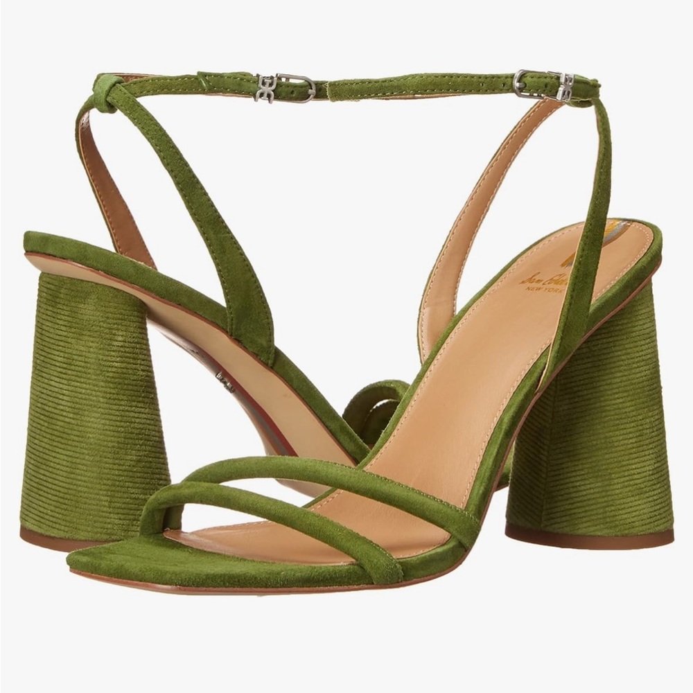 Sam Edelman Olive Green Suede Block Heel Sandals - Picture 7 of 13